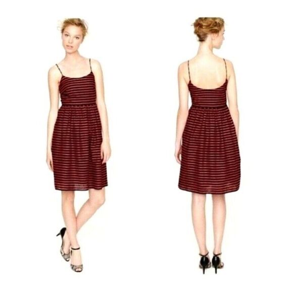 J. Crew Striped Derby Linen Blend‎ Fit and Flare Dress Black Red Womens Size 4 - Picture 7 of 11